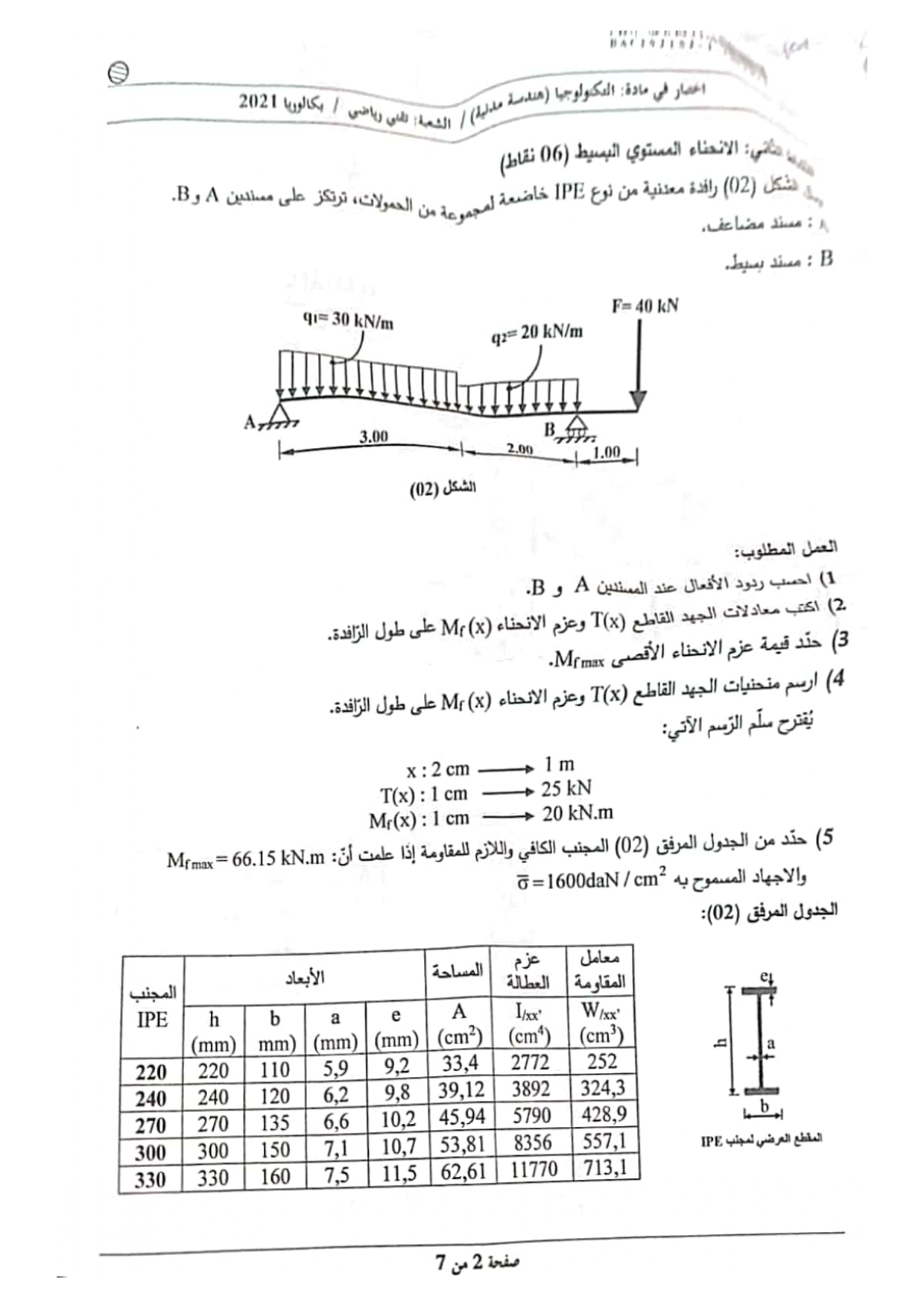 موضوع الهندسة المدنية بكالوريا 2021 شعبة تقني رياضي