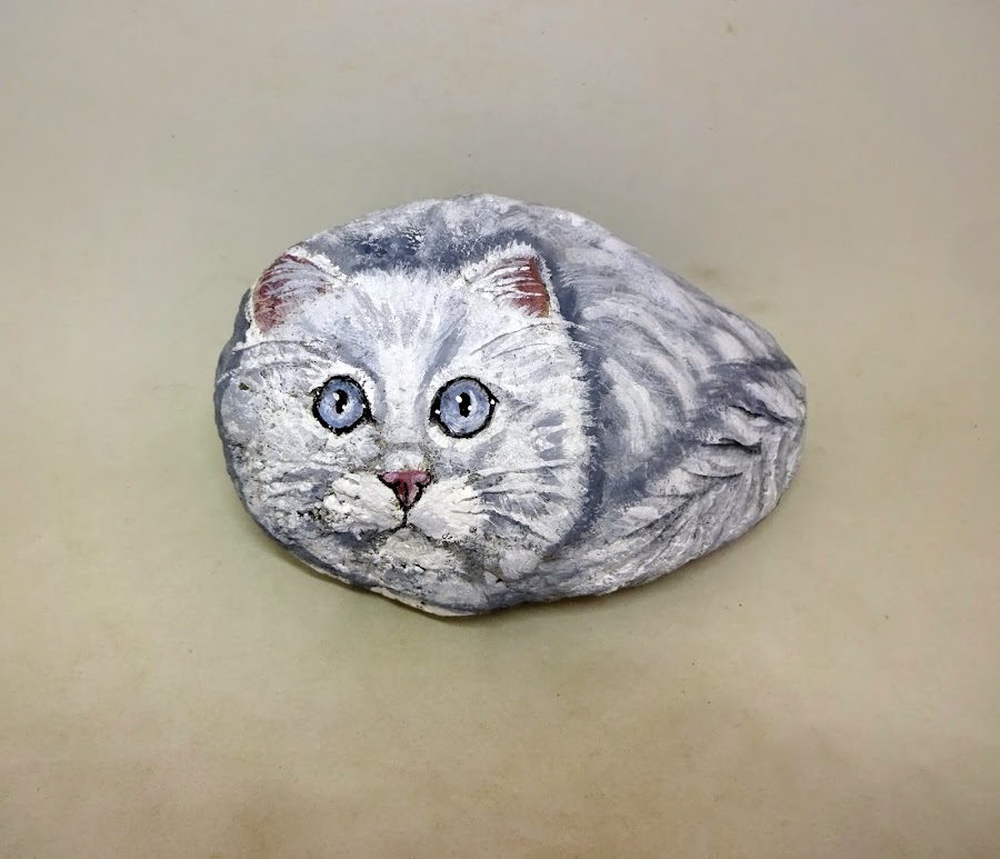 COMO PINTAR PIEDRAS CON GATO BLANCO PASO A PASO