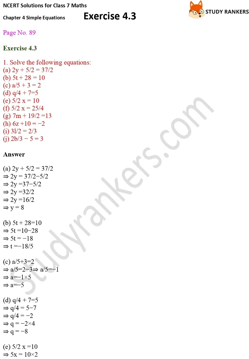 NCERT Solutions for Class 7 Maths Ch 4 Simple Equations Exercise 4.3 1