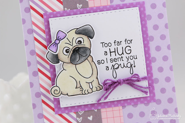 Pug Hugs Card by Juliana Michaels featuring Newton's Nook Designs Pug Hugs Stamp and Die set and playing along with the Inky Paw Challenge No. 40