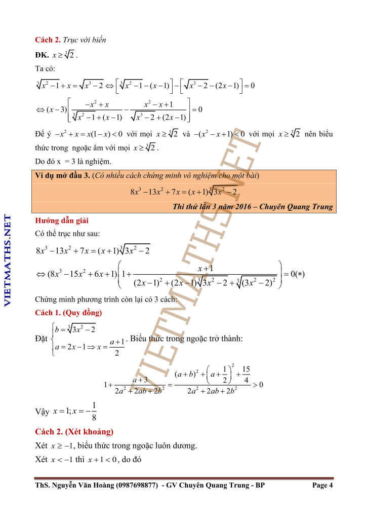 một số phương pháp xử lý phương trình sau khi trục căn thức phần 5 mot so phuong phap xu ly phuong trinh chua can thuc