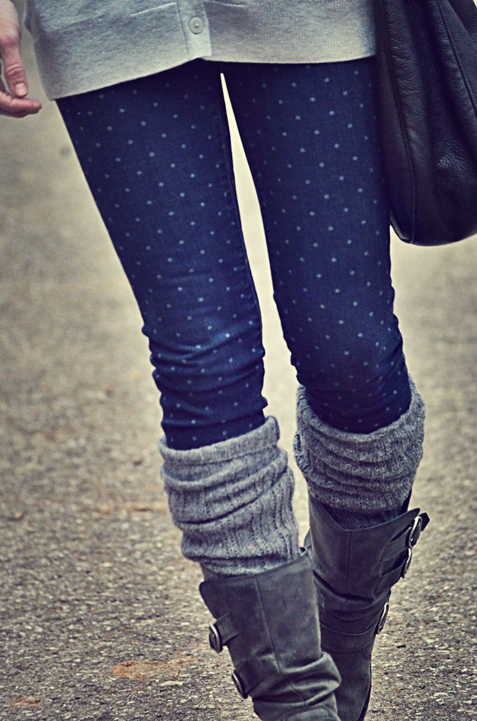 cute boots and polka dot jeans tall socks New Women's Clothing