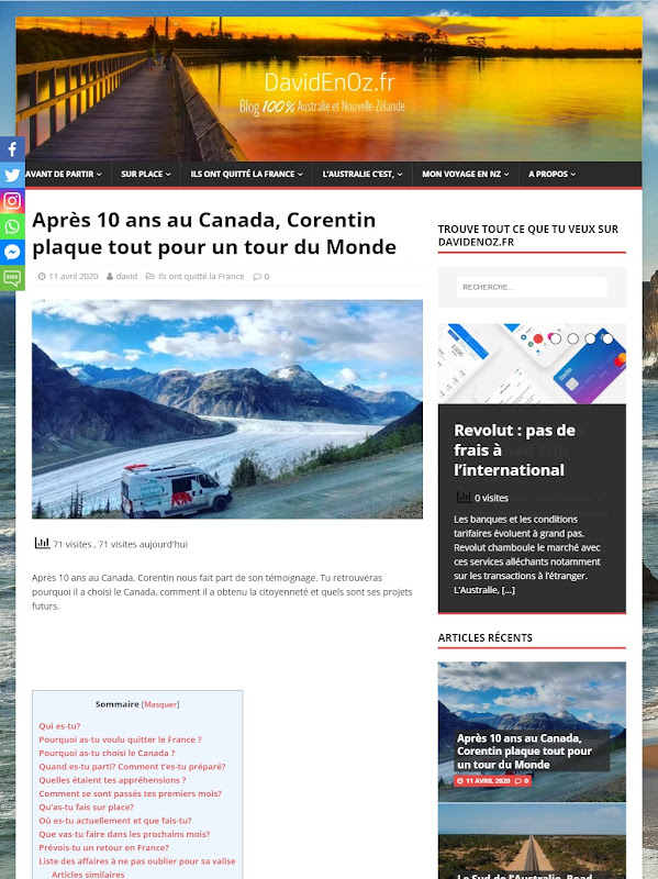 Portrait de Corentin sur sa vie au Canada