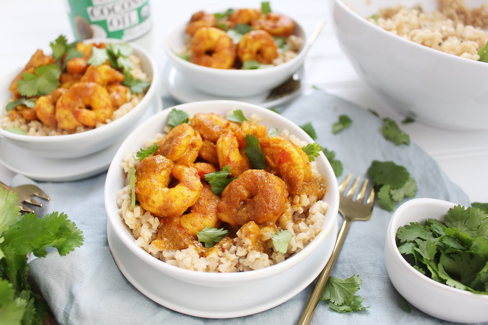 Kylee's Kitchen Lowcarb coconut lime shrimp curry with cauliflower rice