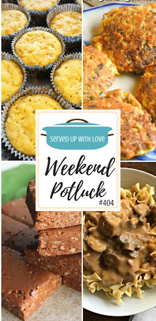 Weekend Potluck featured recipes include Low-Carb Salmon Patties, Peanut Butter and Chocolate Krispie Bars, Corn Pudding Muffins, Easy Slow Cooker Beef Stroganoff, and so much more. 