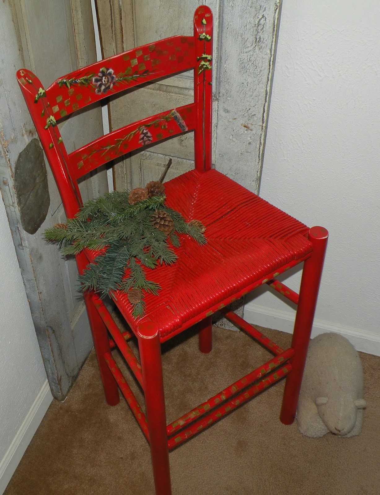 ART FOR LIFE "PINE TREE DISTRESSED CHAIR" ORIGINAL UPCYCLED WICKER