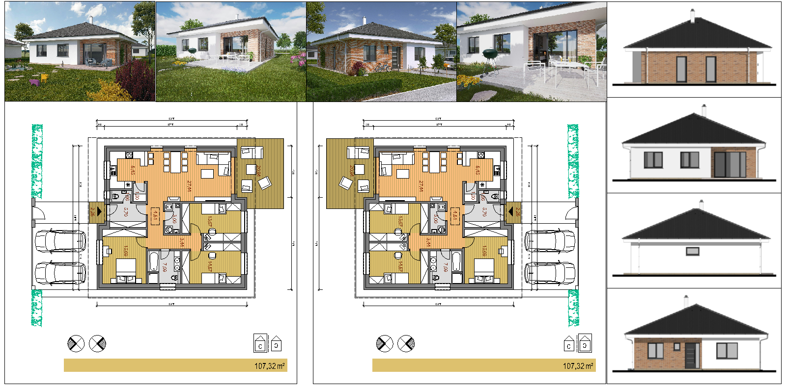 Family House Plan 107 sq m [DWG, PDF, JPG]
