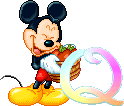 Alfabeto animado de personajes Disney con letras de colores Q.