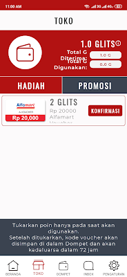 Voucher Gratis Alfamart dari Aplikasi Gluu Android