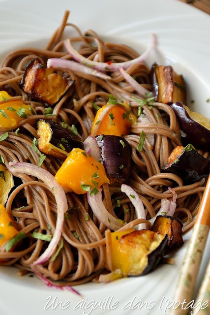 ottolenghi,soba noddles with eggplant and mango