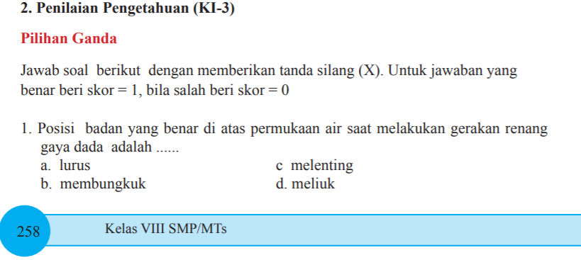 Kunci Jawaban Penjaskes Kelas 8 Penilaian Pengetahuan Ki 3 Ilmu Guru