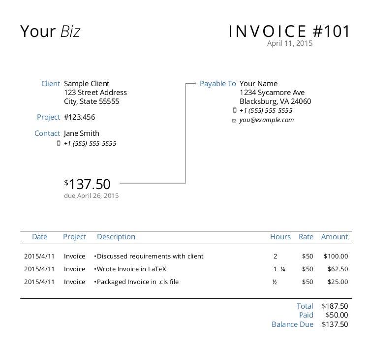 Latex Invoice Template Invoice Template