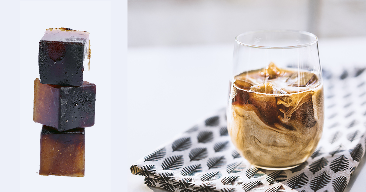 Iced coffee and frozen coffee ice cubes