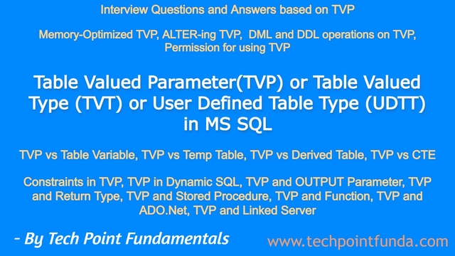 SQL Table Valued Type Interview Questions and Answers - Tech Point ...