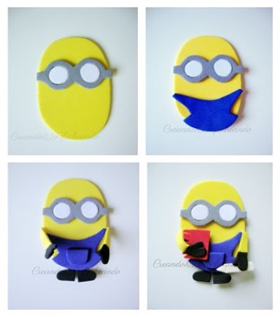 paso a paso hacemos al pequeño Bob estudiante para elcuelga puertas de minions en goma eva