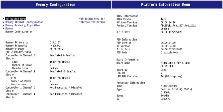 DDR5 RAM - Intel Alder Lake-S test platformu özellikleri