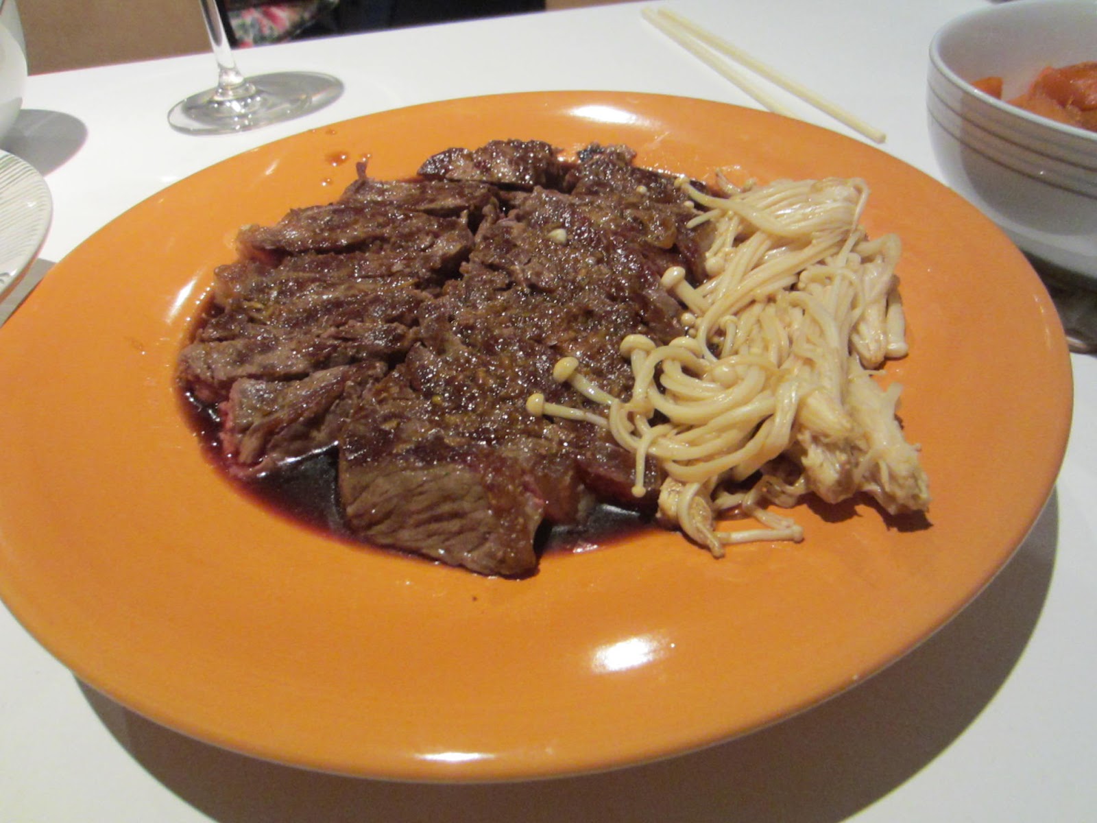 Egg 'n' Tofu Japanese steak with enoki mushrooms, candied sweet potato