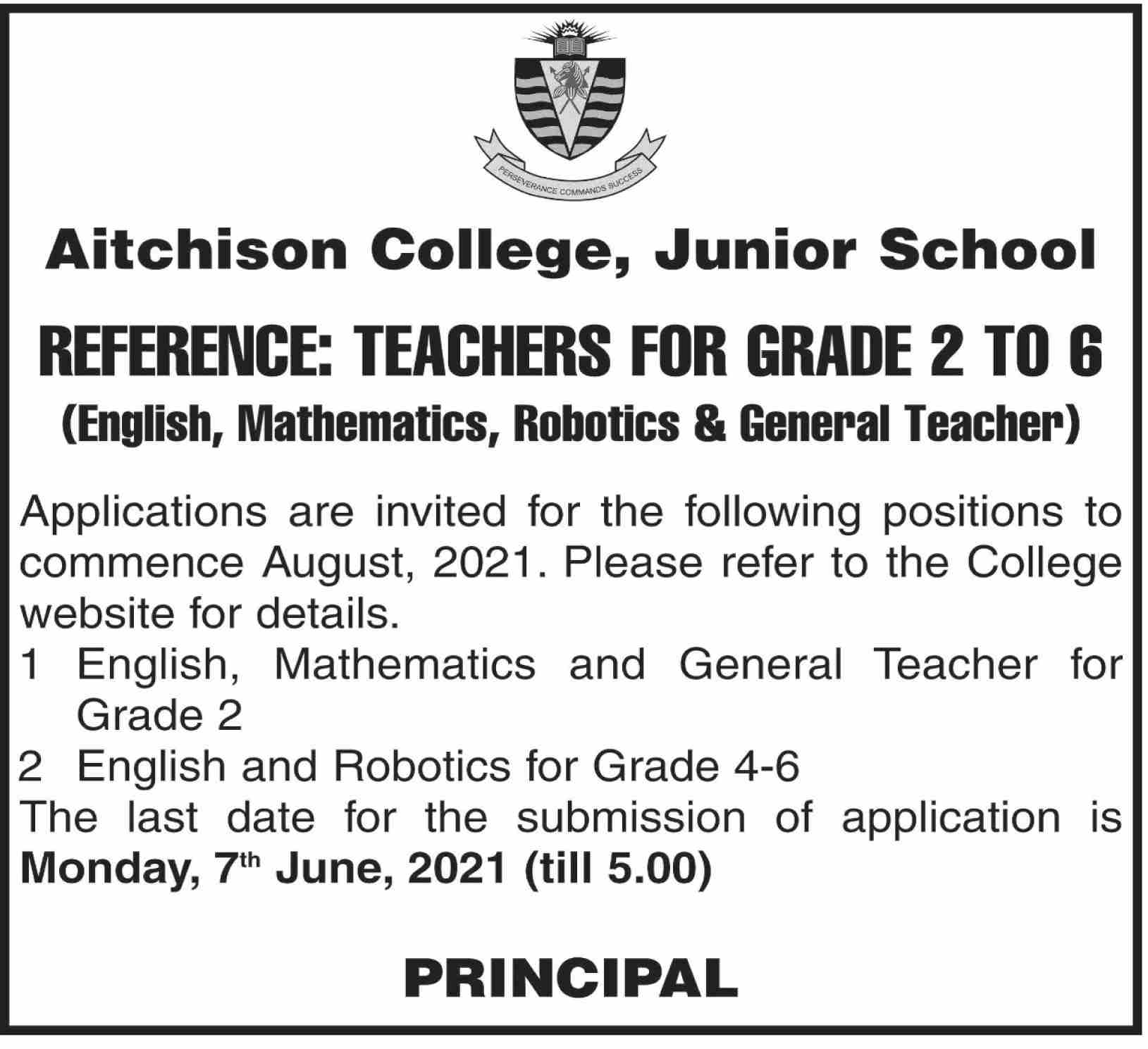 Aitchison College Junior School Jobs 2021 in Pakistan Aitchison College Junior School Jobs 2021 in Pakistan