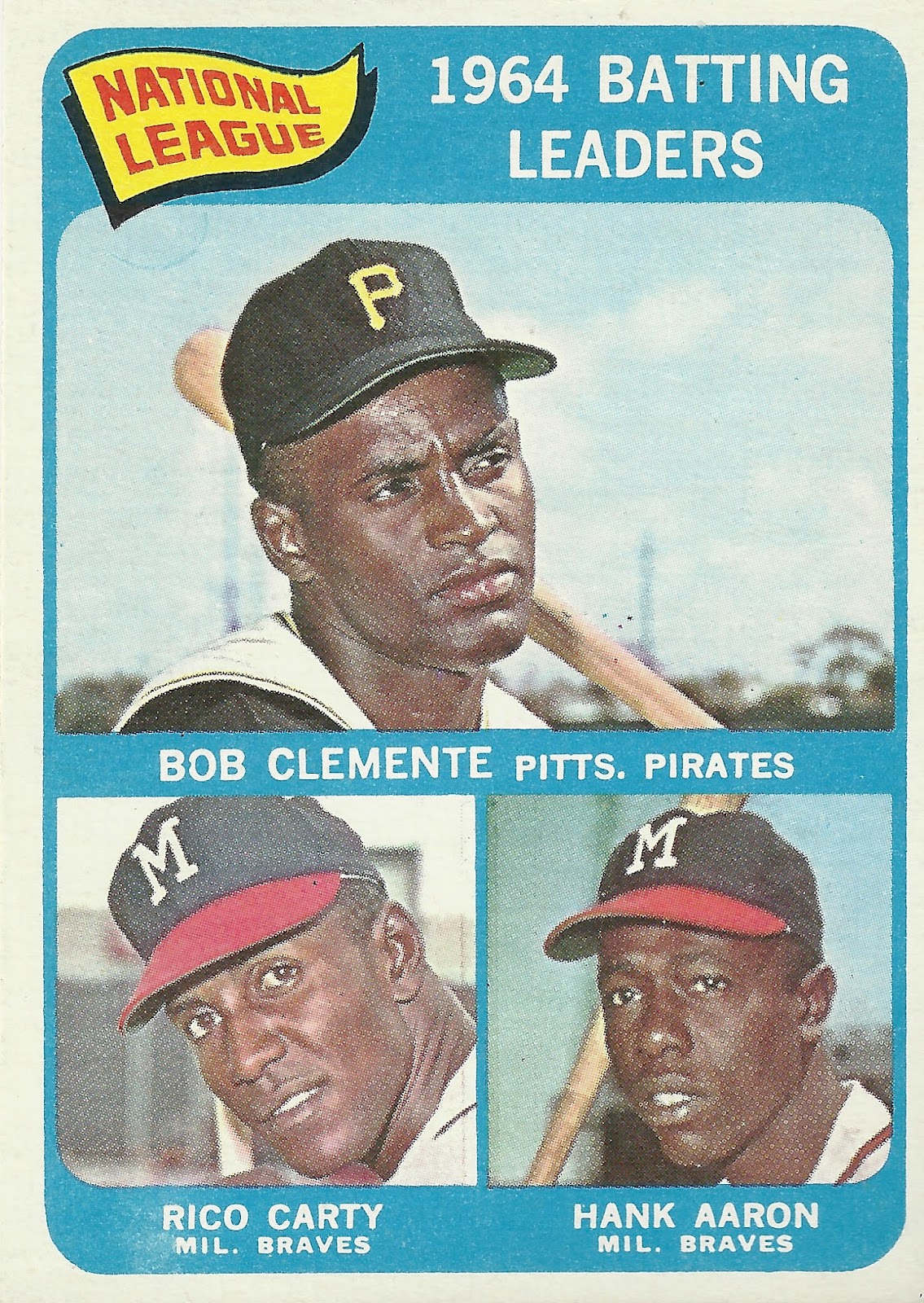 1965 Topps 2 1964 N.L. Batting Leaders Clemente, Carty & Aaron