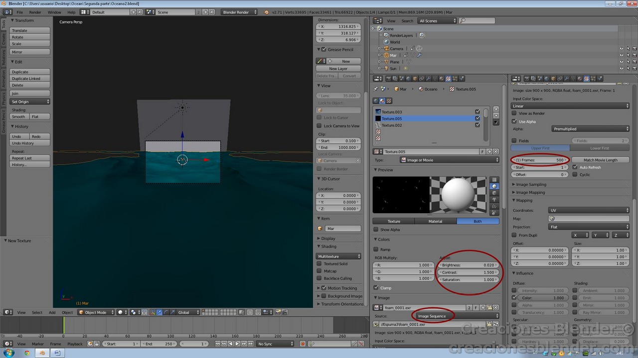 Creaciones Blender Trabajando con el Modificador Ocean en Blender 2.71
