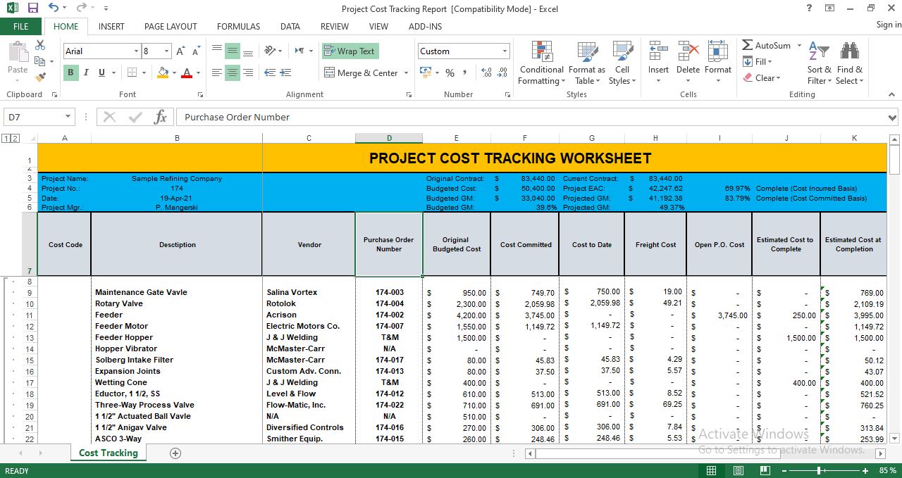 Excel Project Cost Tracking Template Image To U