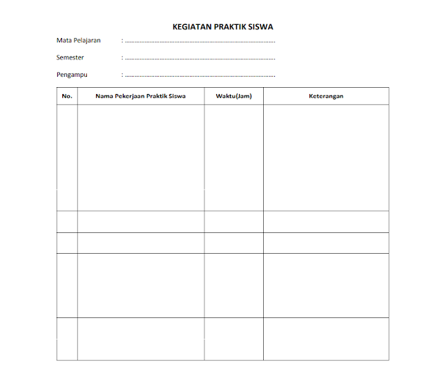 Contoh Formulir Kegiatan Praktik Siswa di Sekolah