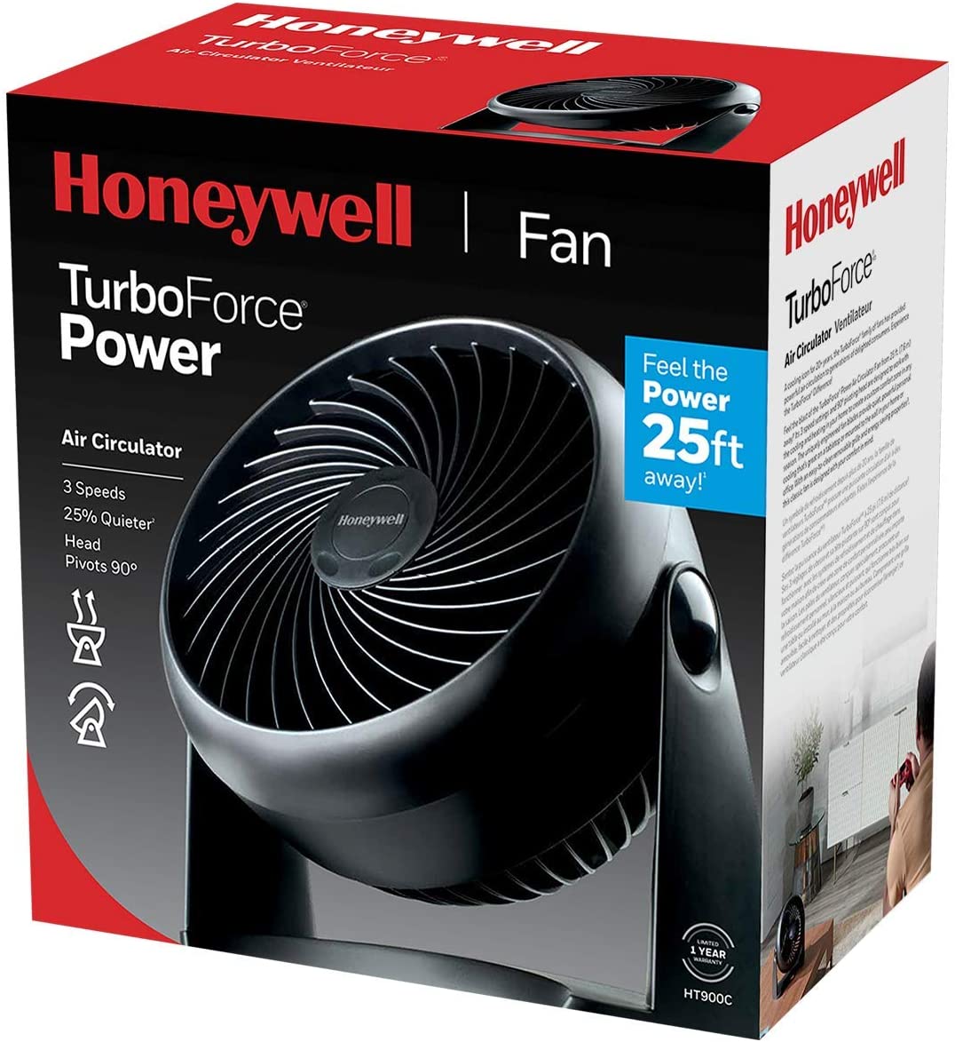 Honeywell HT900C TurboForce® 7" Power Air Circulator, Black, with 90
