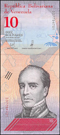 Venezuela Currency 10 Bolivares Soberanos banknote 2018 Rafael Urdaneta