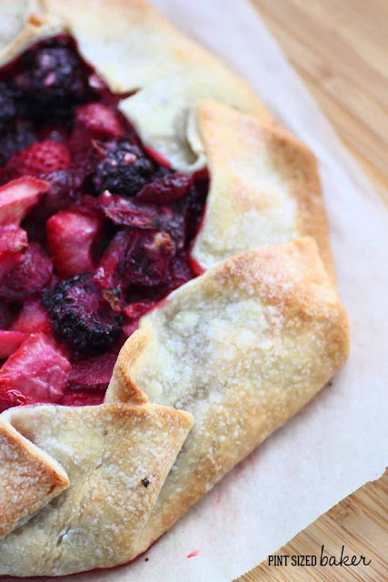 Fresh, seasonal rhubarb with strawberries, blackberries and raspberries make an amazing galette combination! 