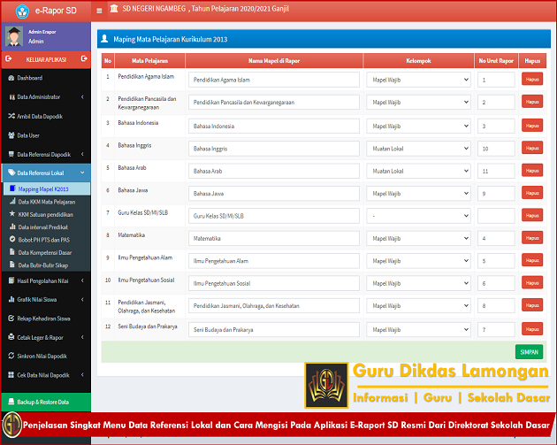 Penjelasan Menu Data Referensi Lokal dan Cara Mengisi Pada