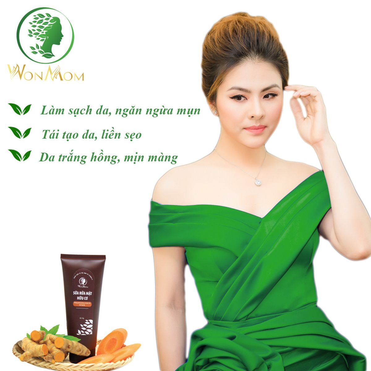 BỘ DƯỠNG DA MẶT ORGANIC, LÀM SẠCH DA, NGĂN NGỪA MỤN, TRẮNG SÁNG DA MẶT WONMOM (1 SỮA RỬA MẶT + 1 SERUM VITAMIN C)