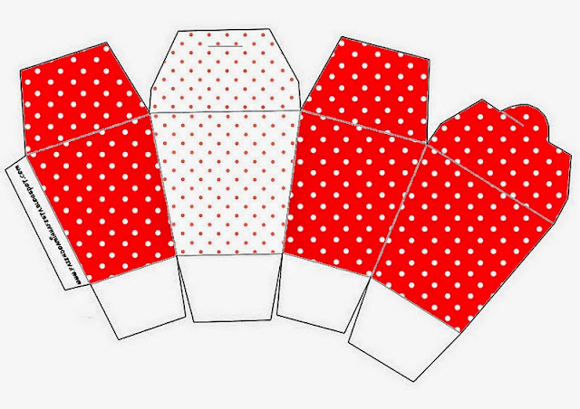 Free Printable Red and White Polka Dots Chinese Take Away Box.  