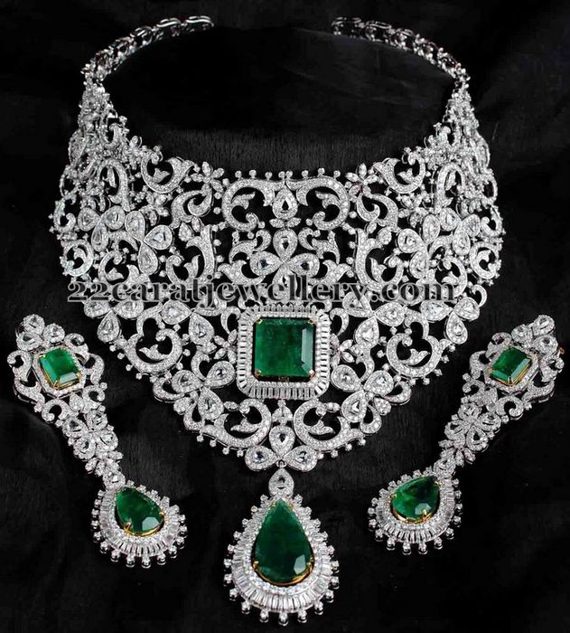 Bridal Attire White Gold Diamond Set - Jewellery Designs