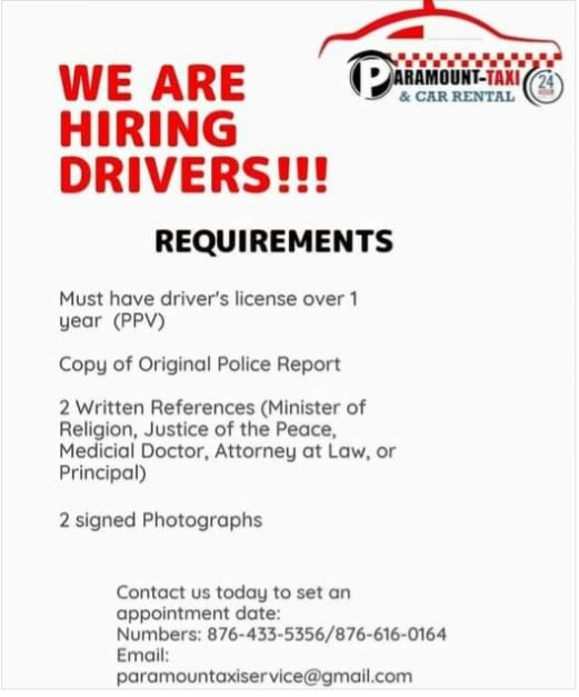 Drivers!!! (Kingston, Jamaica) Paramount Taxi & Car Rental