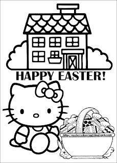 Hello Kitty Happy Easter coloring page for kids