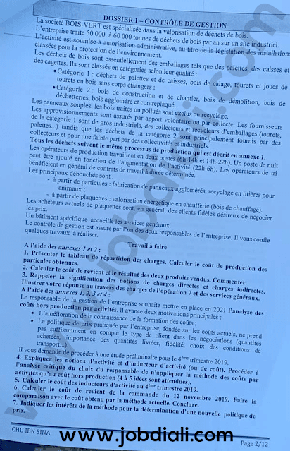 Exemple Concours Administrateurs 2 ème grade Audit et Contrôle de Gestion - Centre Hospitalier Ibn Sina