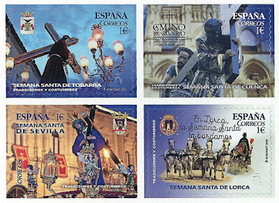 Sellos de Semana Santa en Lorca, Cuenca, Sevilla y Tobarra