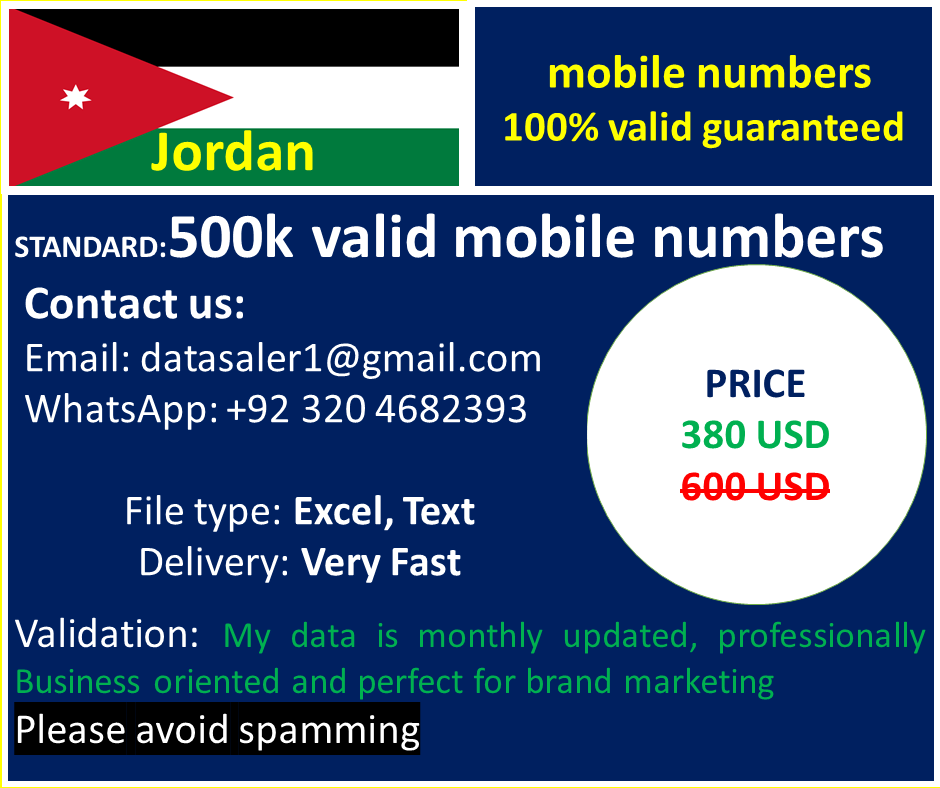 Valid Mobile Numbers DOWNLOAD JORDAN VALID MOBILE PHONE NUMBERS FOR SMS MARKETING