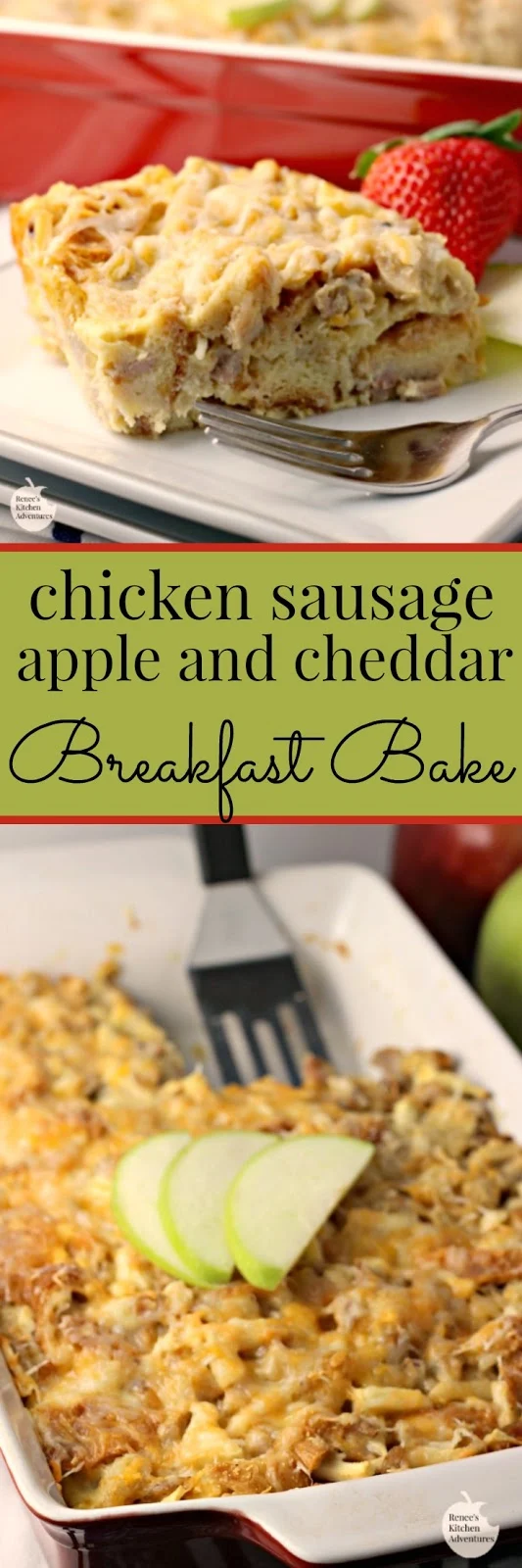 Chicken Sausage, Apple and Cheddar Breakfast Bake | by Renee's Kitchen Adventures - easy recipe for breakfast or brunch with sausage, apples, and cheese.  Sweet and savory. Can be a make-ahead casserole. #SundaySupper
