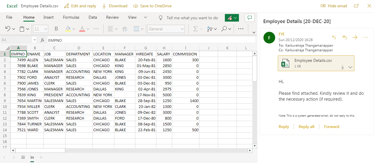 Send an Oracle Database Table Data in CSV File as Mail Attachment using
