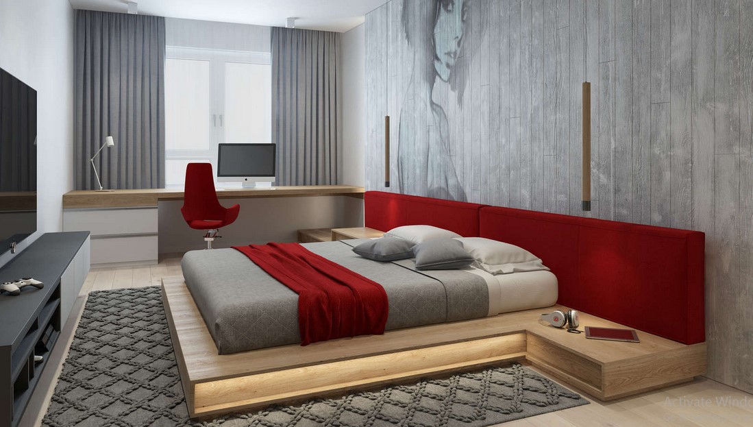 Red And Gray Bedroom