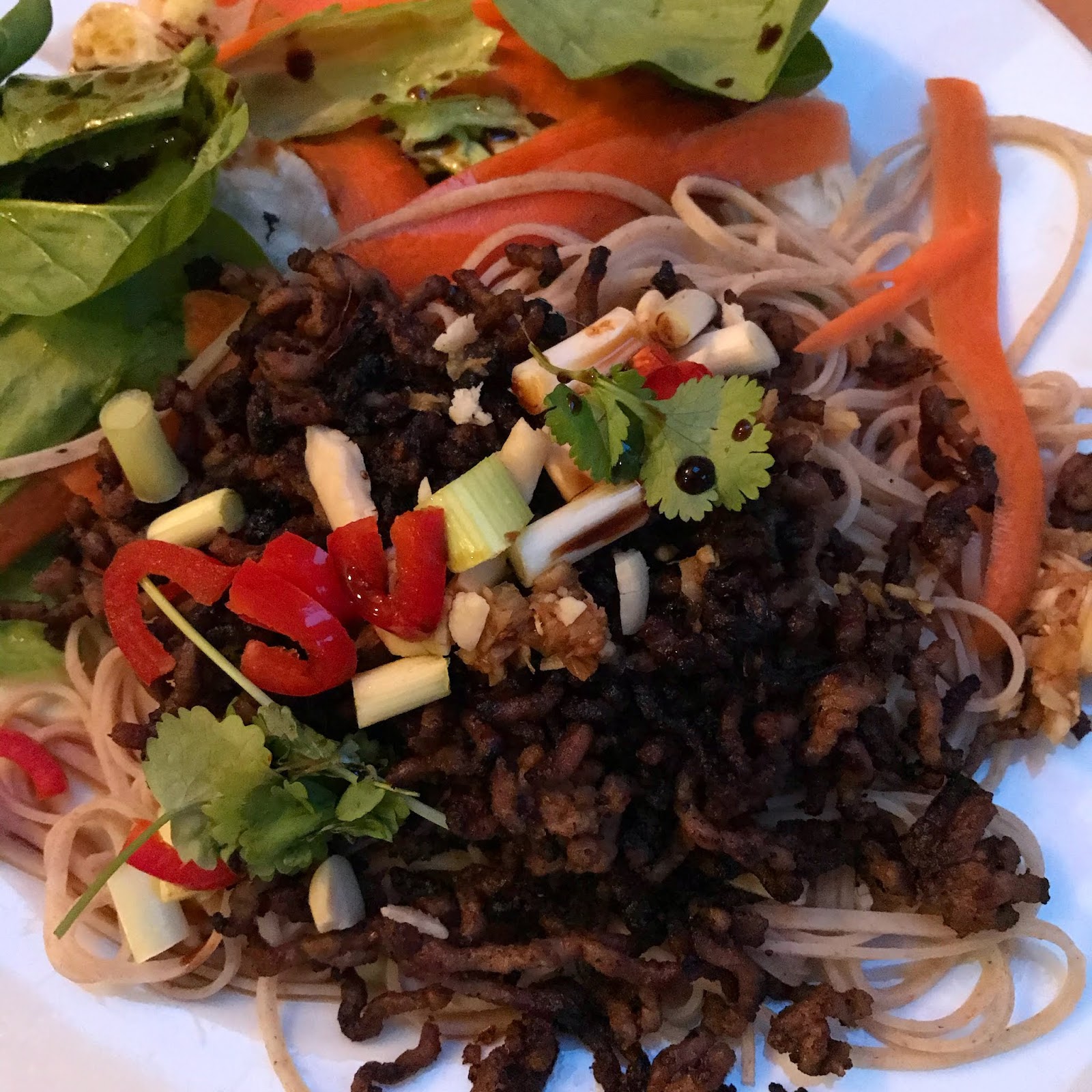 Jamie Olivers Crispy Asian Beef with noodles and salad