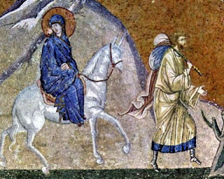 Mary and Joseph traveling to Bethlehem 