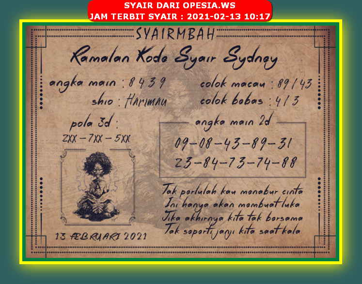 1 New Message Kode Syair Sydney 13 Februari 2021 Forum Syair Togel Hongkong Singapura Sydney