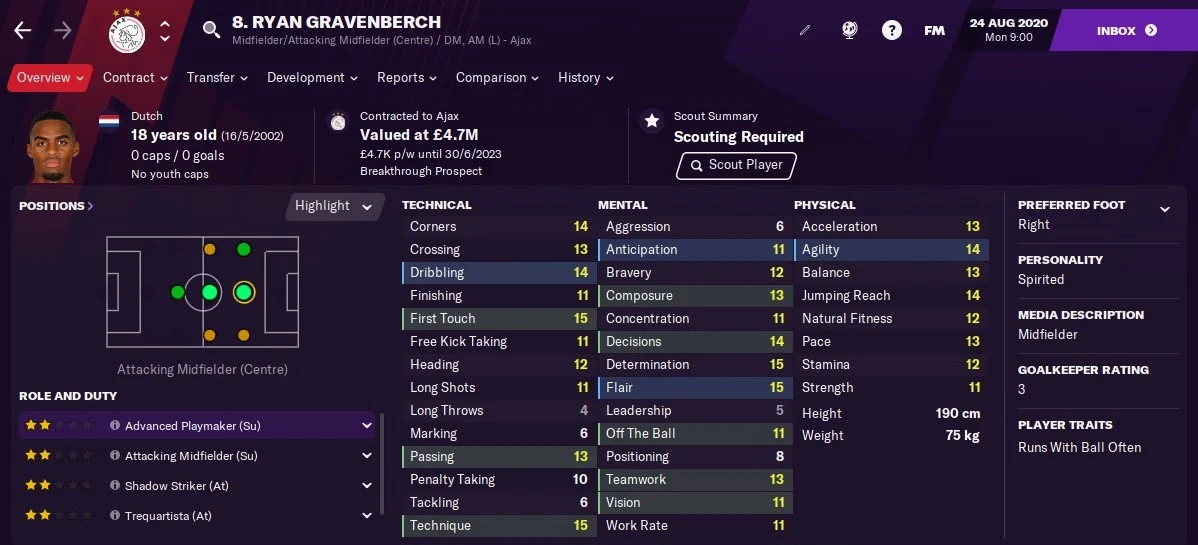 Football Manager 2021 - Ryan Gravenberch | FM21