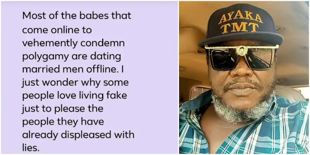 Ladies condemn Polygamy but they date married men- Actor Ugezu slams woman living Fake life on social media