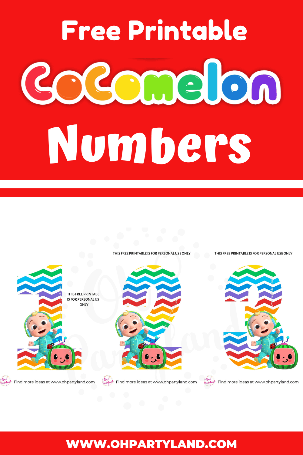 Free printable Cocomelon Numbers - oh partyland