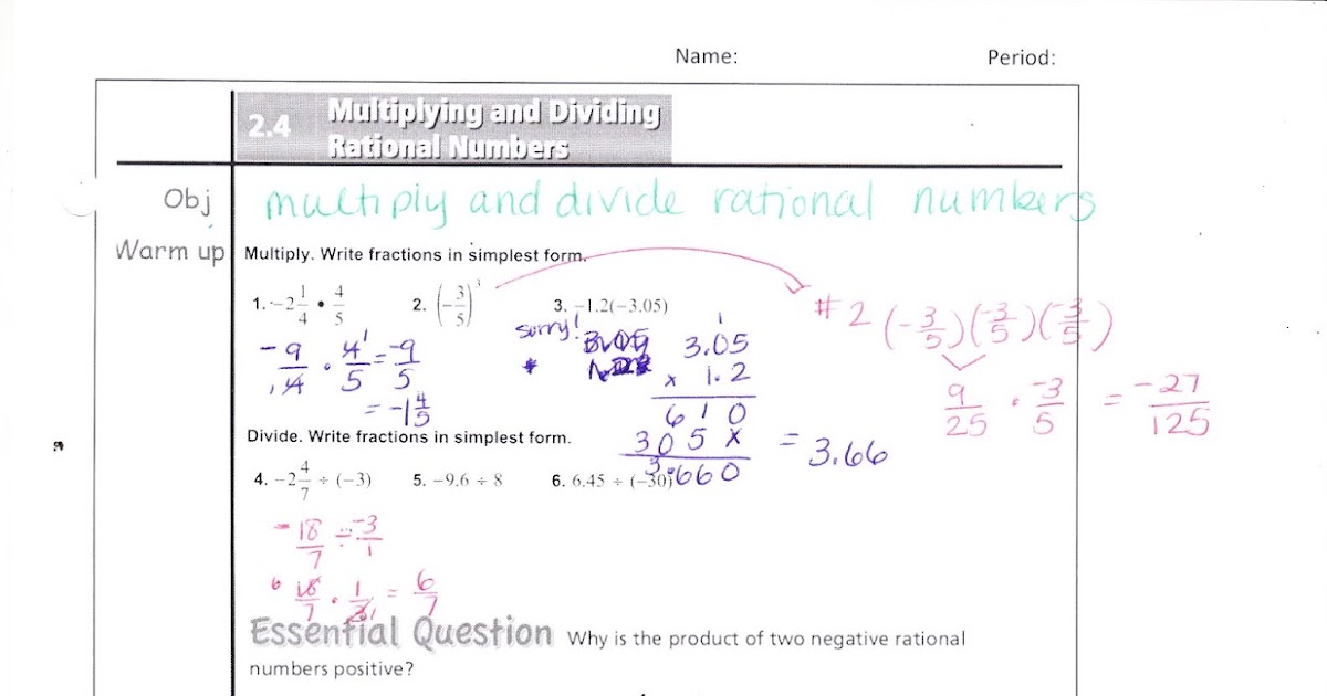Ms. Jean's Classroom Blog: 2.4 Multiplying and Dividing Rational Numbers