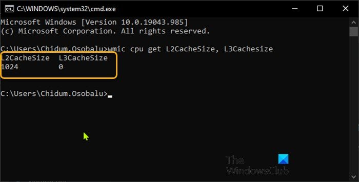 Kiểm tra kích thước bộ nhớ cache của bộ xử lý-Command Prompt