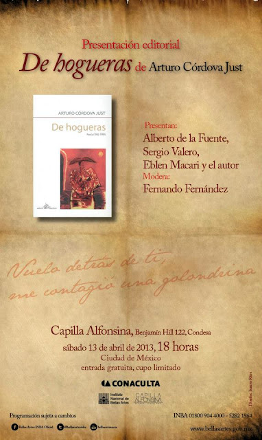 Presentación del libro "De hogueras" de Arturo Córdova en la Capilla Alfonsina